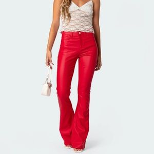 NWT Edikted Red Leather Flare Pants